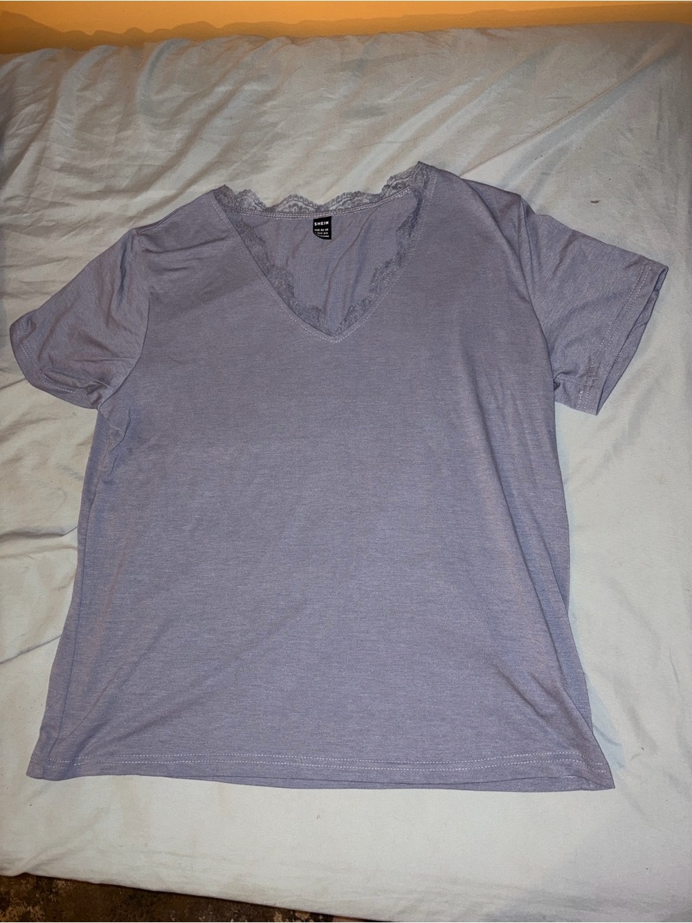 SHEIN Lavender Lace Trim V-Neck Top